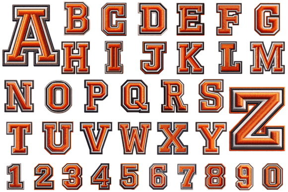 Orange Black Varsity Embroidery Alphabet Review