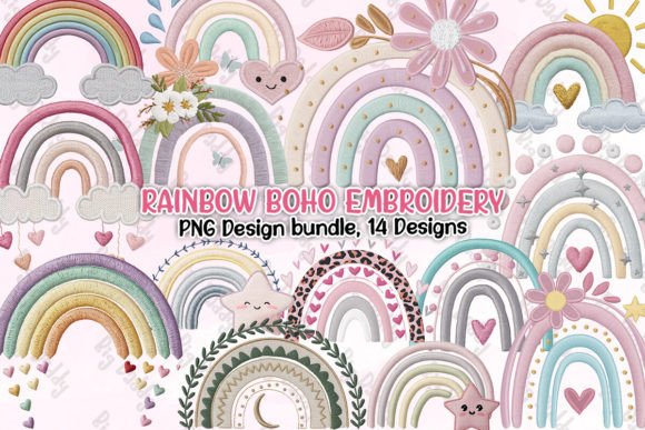 Rainbow Boho Embroidery Clipart PNG Review